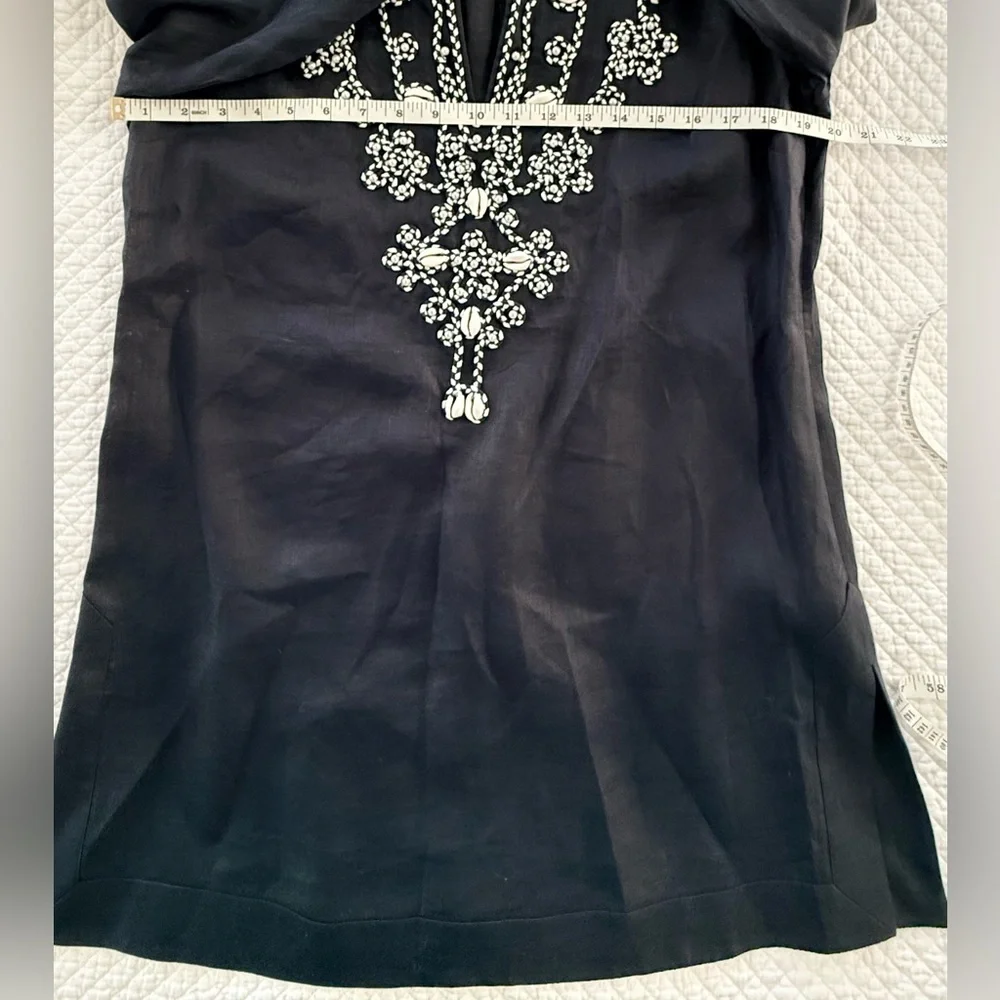 Tory Burch Embellished Silk Tunic Navy Caftan Top Size L